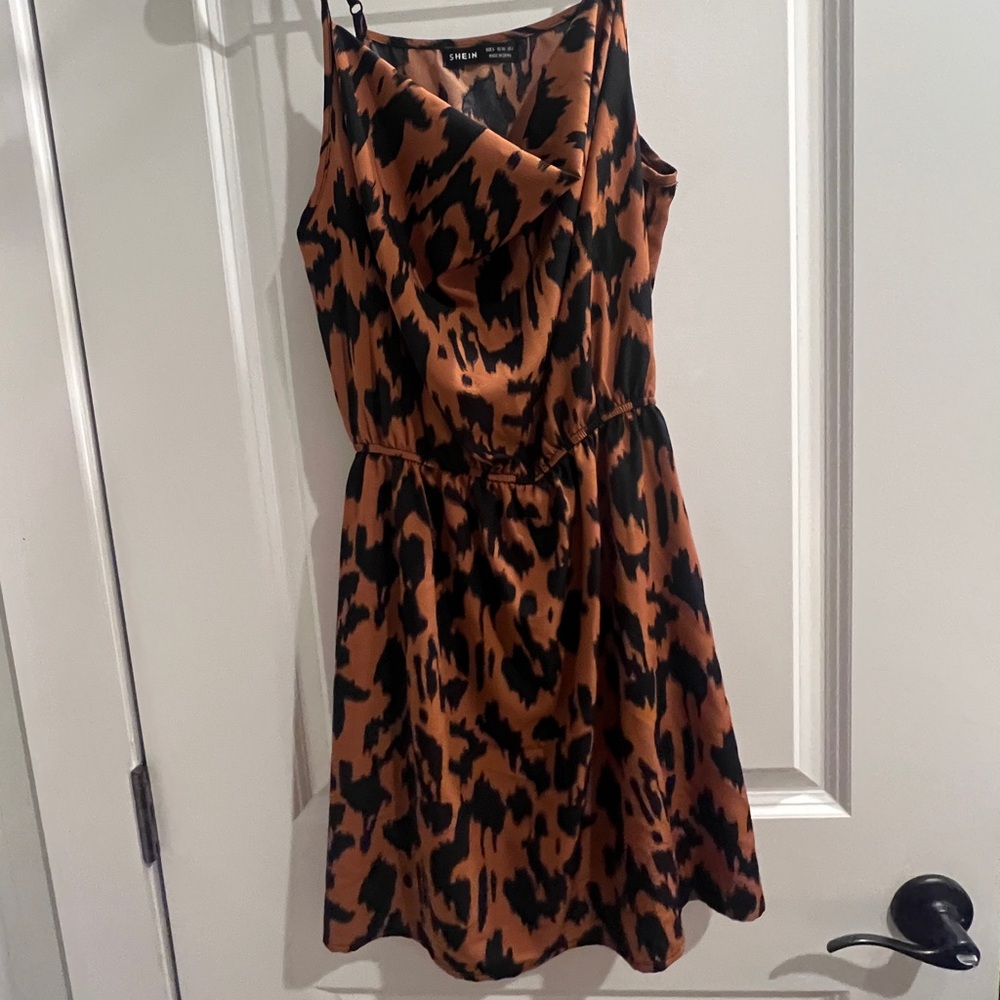 SHEIN Leopard Print Mini Dress in Brown and Black